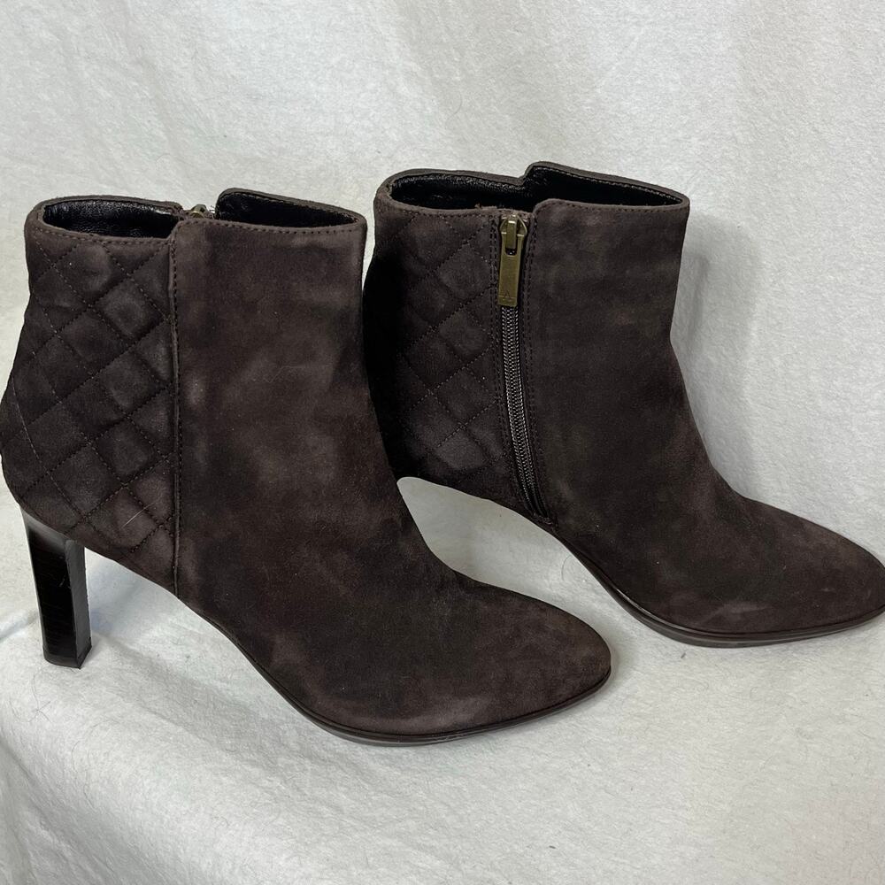 Aquatalia Leodie Weatherproof Brown Suede Heeled Bootie Ankle Boots Size 10 M